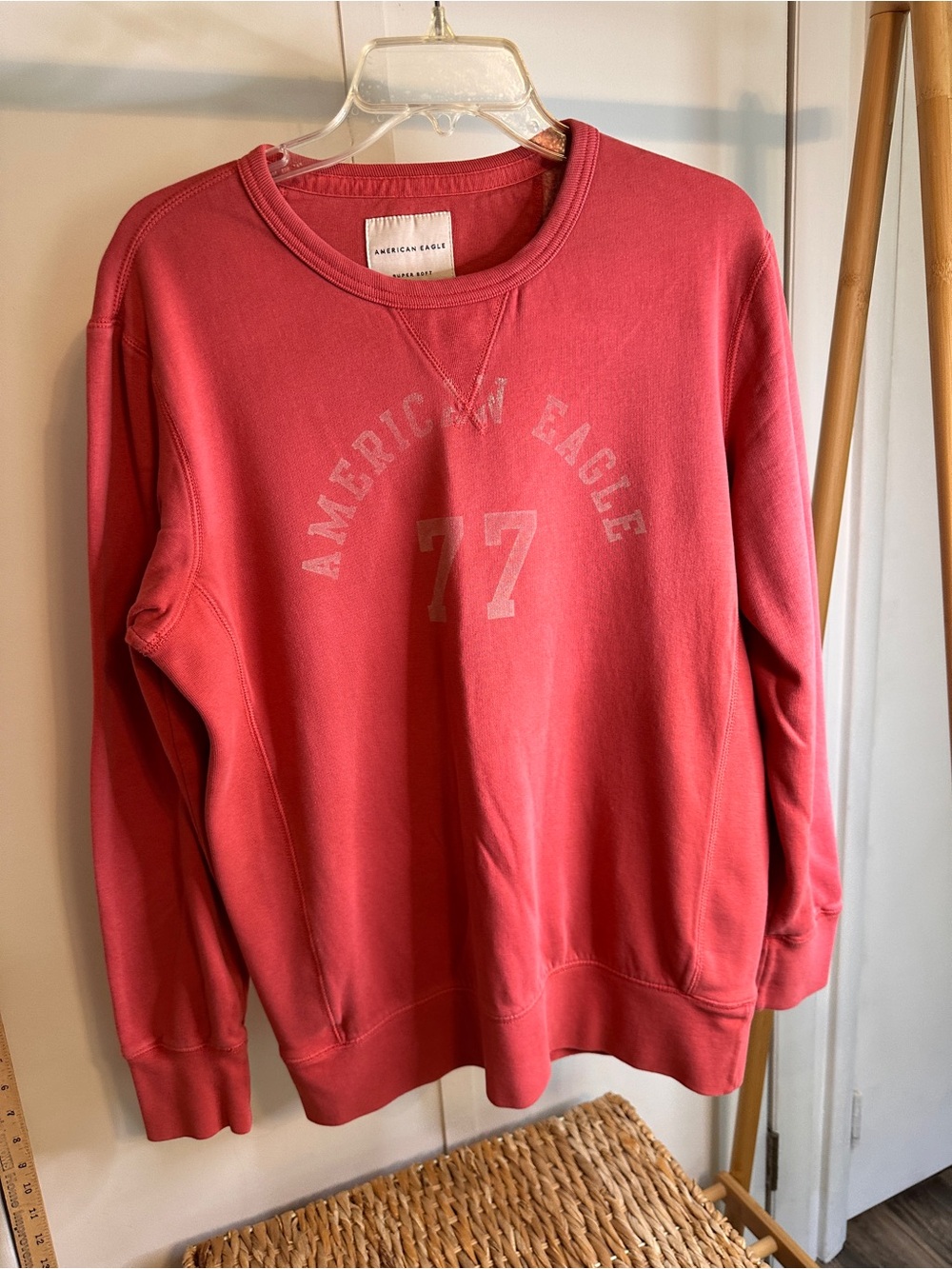 American Eagle Outfitters Red Crewneck Sweatshirt with '77' Graphic